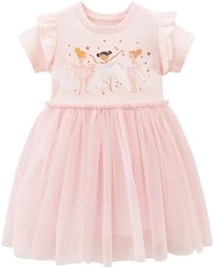 Girls 100% Cotton Tutu Dress with Soft Net Skirt for Birthday Party Play Christmas Easter Toddler Kids 1-7 Years