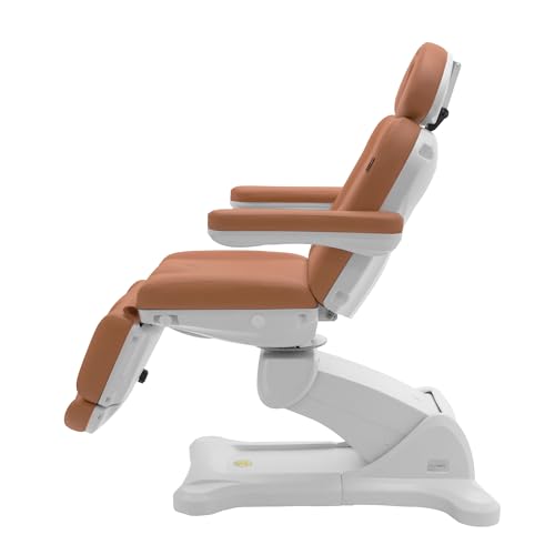 Image of SKINACT Malibu Electric Medical Spa Facial Treatment Chair /Table with 240 Swivel Base, Adjustable Backrest, Leg Rest and Wired Hand Remote Control (Camel)