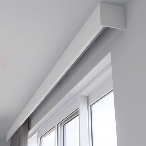 Sistema de rieles de cortina oculta blanca con panel de cenefa decorativa o pared cortina de ventana pelmet box 2 m montaje en techo diseño moderno para decoración de dormitorio o sala de estar