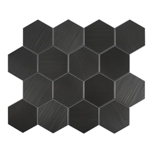 HOMEART Peel and Stick Backsplash Hexagon Tile, 12-Sheet Black Hexagon