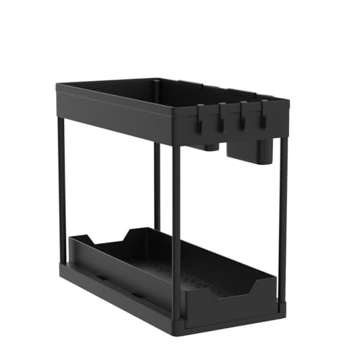 Foto von AIXPI Küchen Organizer 2 Etagen, Unter Waschbecken Regal mit Haken und Tasse Gewürzregal Spülschrank Organizer Küchenregal Schrank Organizer für Badezimmer Küche Schwarz