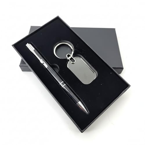 LASER ART Personalized Pen and Keychain Gift Set for Men and Women - Customized Name Engraved Luxury Ball Pen with Metallic Keychain - Premium Corporate Gift Box