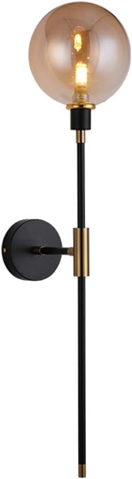 Aplique de pared moderno de mediados de siglo, dorado y negro, lámpara de pared vintage con bola de vidrio ámbar, gris humo, lámpara de noche lineal