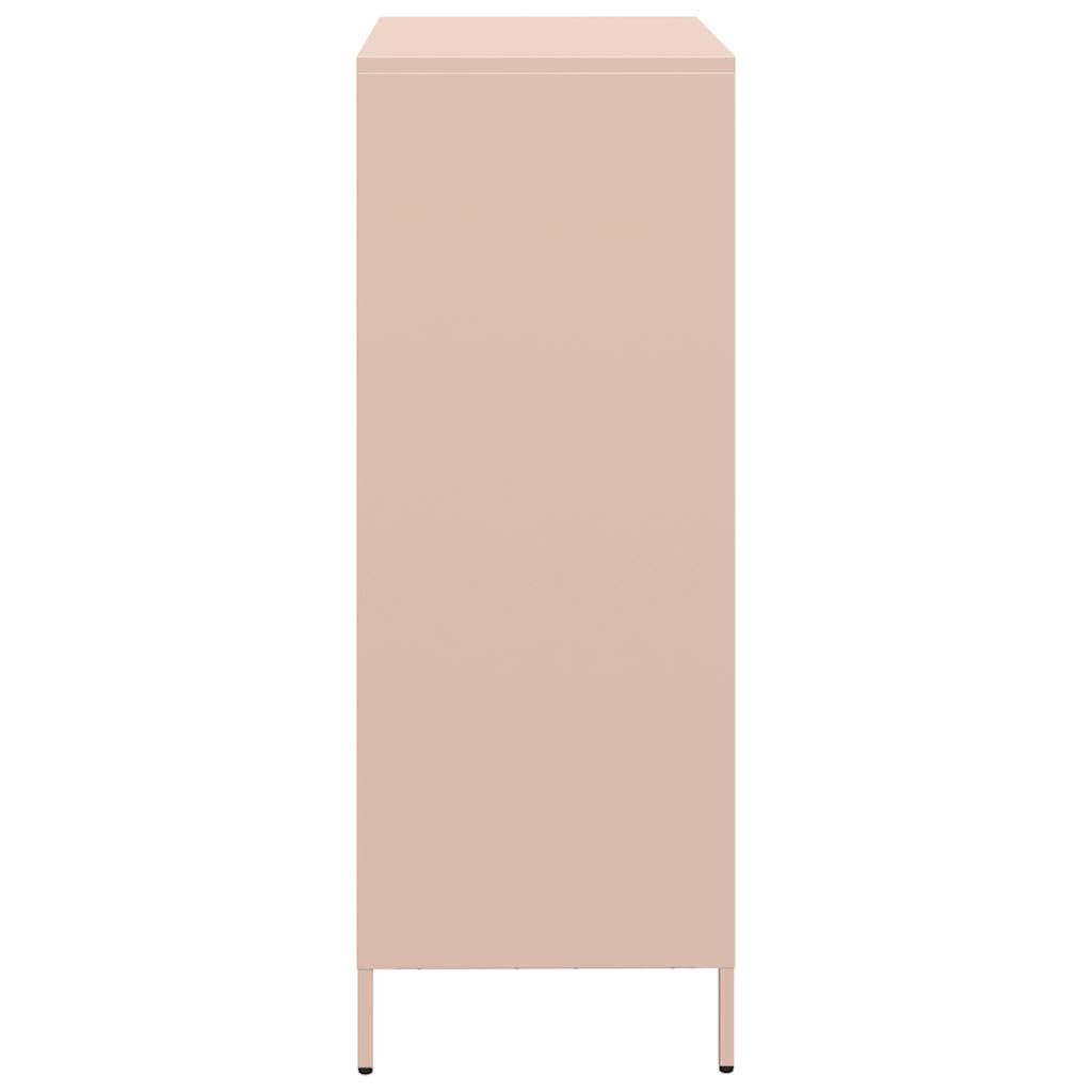 Buffet haut rose 68 x 39 x 103,5 cm, en acier laminé à froid, avec 3 tiroirs, espace de rangement polyvalent pour chambre à coucher, bureau, salon, meubles