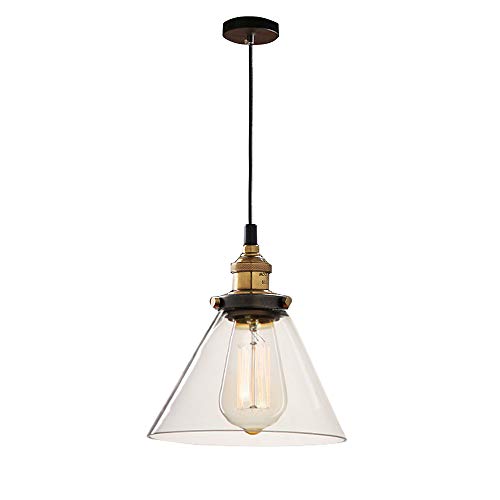 Xindaxin® - Lámpara colgante industrial E27 con soporte retro, lámpara de techo vintage LED de cristal colgante de metal bronce para Loft Office decorativa