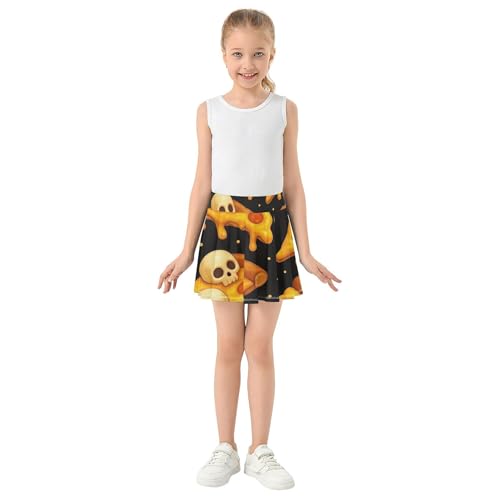 Cartoon Pizza Slices Skulls Black Girls' Shorts Athletic Skorts Tennis Skirts Kids Uniform Butterfly 3t3
