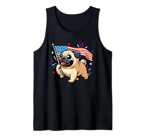 Niedlicher Mops 4. Juli Amerikanische USA-Flagge Lustige Jungen Mädchen Kinder Tank Top