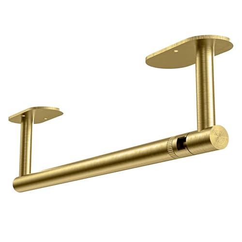 Image of RUACQ Paper Towel Holder Under Cabinet, Wall Mounted or Adhesive Stainless Steel Paper Towel Holder,Round Base Paper Towel Rack for Kitchen, RV, Bathroom (Brushed Gold)