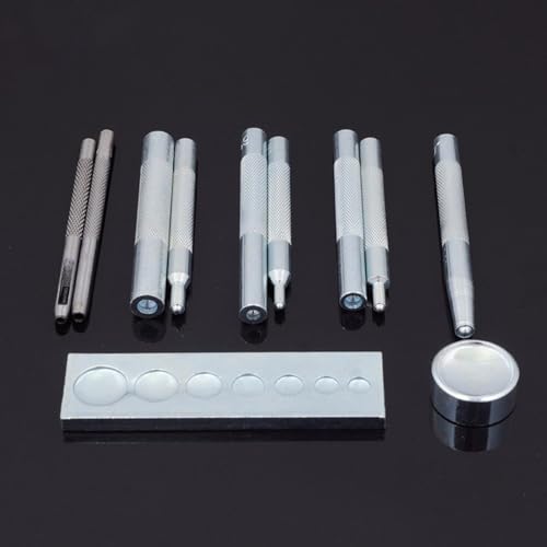 Juego de 11 perforadores para manualidades de cuero con base de troquel 7 en 1 y perforadores huecos, kit de herramientas manuales para botones a presión, remaches y tachuelas