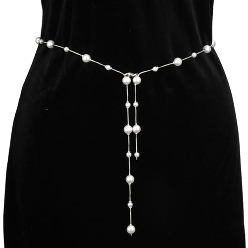 Longita Silver Chain Belt for Women Fashion Plus Size Pearl Waist Chains Metal Waist Belt Chain Trendy Adjustable Belly Belts for Women Dress by Longita - Used condition - Image 7