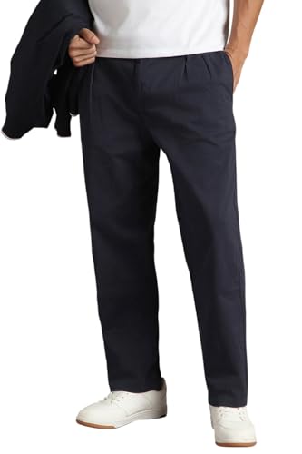 Image of Louis Philippe Men's Mid Rise Overdyed Baggy Fit Pleated Chinos with Stretch