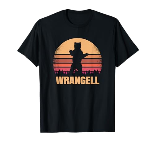 Wrangell Alaska Vintage Bear AK Retro desgastado 80s Sunset Camiseta