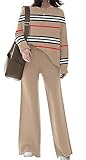 ETCYY NEW Womens Elegant Lounge Sets Knitted Sweatsuit Sets 2 Piece Outfits with Sweater Tops and Wide Leg Sweatpants