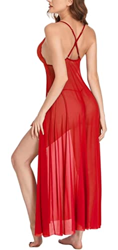 Image of Women's Lace Floral Maxi Babydoll Lingerie | Split Long Mesh Sexy Lingerie for Women | Sleepwear for Women