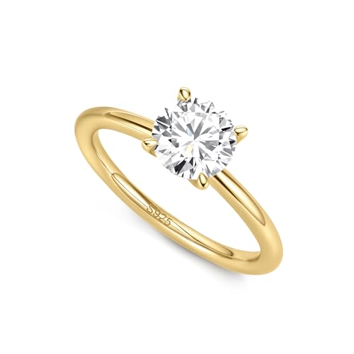 ASHINE 1CT 925 Sterling Silver Engagement Rings Moissanite Engagement Rings for Women Round Wedding Promise Rings for Her Wedding Bands for Women (Gold-7.5)
