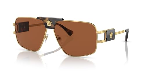Versace VE 2251 147073 Gold Metal Navigator Sunglasses Brown Solid Color Lens