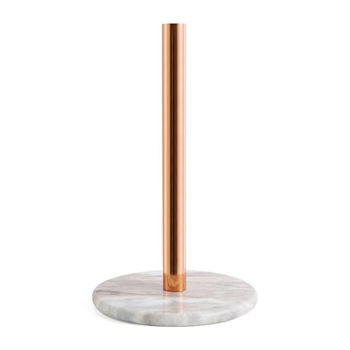 Assorted Collections Kitchen Roll Holder – Rose Gold Paper Towel Holder with Heavy Marble Base – Free Standing Metal Kitchen Roll Stand for Standard Rolls – Modern Kitchen Accessories