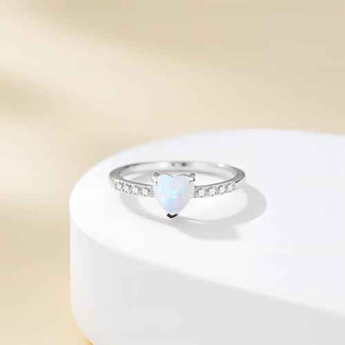 1 Carat 925 Sterling Silver Opal Ring for Women Heart Shape Opal Engagement Ring October Birthstone Opal Ring Promise Ring for Her4