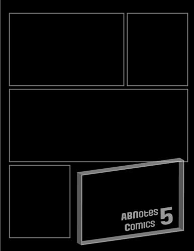  ABNotes Comics 5: Quaderno per disegnare fumetti con 5 sezioni rettangolari per pagina, formato quasi A4 (21,6 x 27,9 cm) con fogli bianchi e spessi e copertina nera.