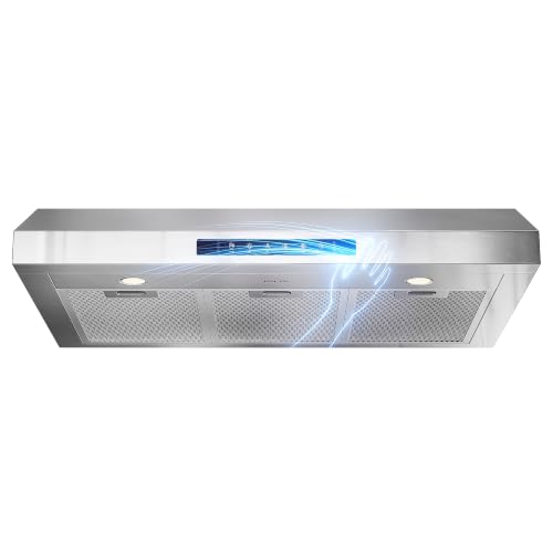 Image of 30 Inch Under Ducted Cabinet Range Hood with 1200 CFM, 3 Speed Gesture Sensing Kitchen Exhaust Hood & Touch Control Panel, Stainless Steel Stove Vent Hood with 2 LED Lights