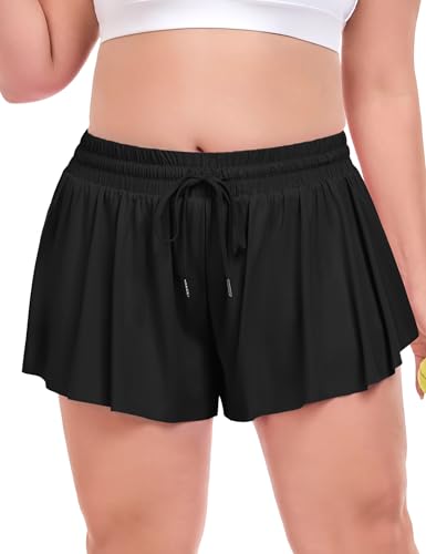 COOTRY Plus Size Flowy Athletic Shorts for Women 2 in 1 High Waist Butterfly Shorts Workout Running Tennis Skirt Summer