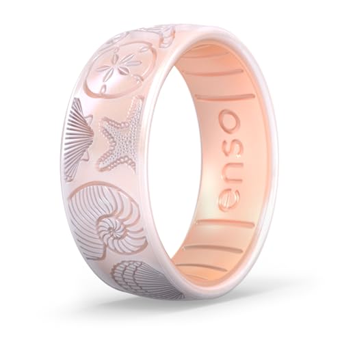 Enso Rings Etched Coastal Silicone Rings - Comfortable and Flexible Design - She Sells Seashells - Size 7