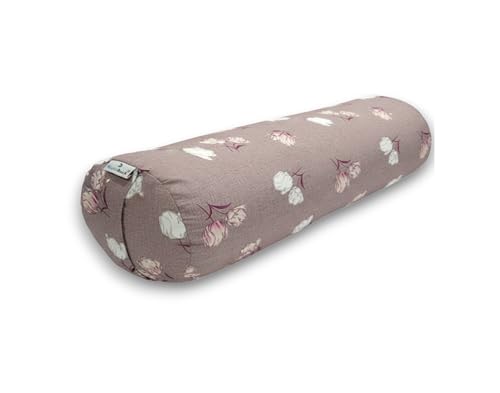 Image of Buckwheat Hulls Round Bolster Pillow | Reduced Stress on Spine, Neck Pain | & Effective Support for Side and Back Sleepers | (Vintage Mauve)