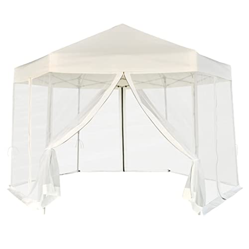 Furniture Item Home - Marquesina hexagonal desplegable con 6 paredes laterales color blanco crema de 12 x 10 pies para muebles
