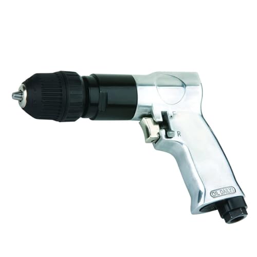 Taladro Neumático Reversible Automático de 10 mm | Para Compresor de Aire, 1800 RPM, Incluye racor macho de 1/4' | Ideal Para Bricolaje | Taladro Profesional Con Mandrino Automático Sin Llave | Plata