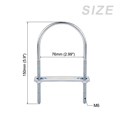 Image of METALLIXITY U Bolts 2 Sets (M6x76x150mm), Round U Bolt Steel with Accessories - for Construction, Pipe