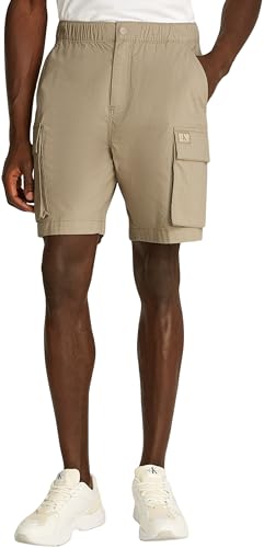 Calvin Klein Herren Cargo Shorts Washed mit Gummizug, Beige (Stone Gray), 30W – Ansicht 1