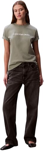 Calvin Klein Damen T-Shirt Kurzarm Logo Classic Regular Fit, Beige (Shadow), XXS 4