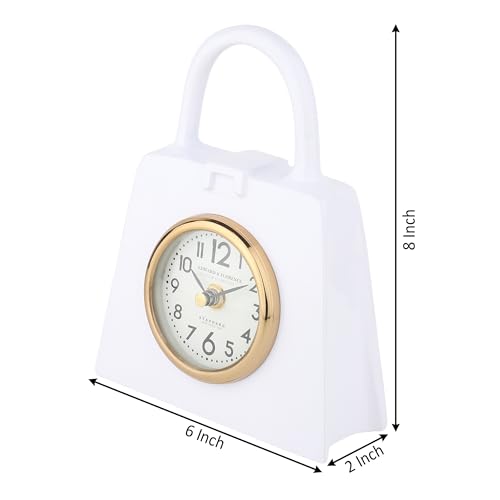 Image of Decor de Maison Brings Handcrafted Bag of Time Table Clock for KidsRoom, Living Room, Bedroom, Study Table|Classic Non-Ticking Tabletop Battery Operated Analog Desk Clock in White (19x5x19cm)