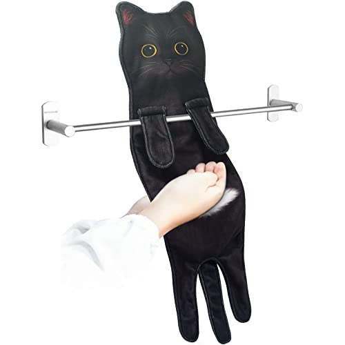 PAT JUUMG Lustig Katzen Handtücher,Küche Badezimmer Deko Handtuch Personalisiert,Ultrasaugstark,Für Geschenk Katzenliebhaber Geburtstags,Einweihungsgeschenk für Frauen（Schwarze Katze）