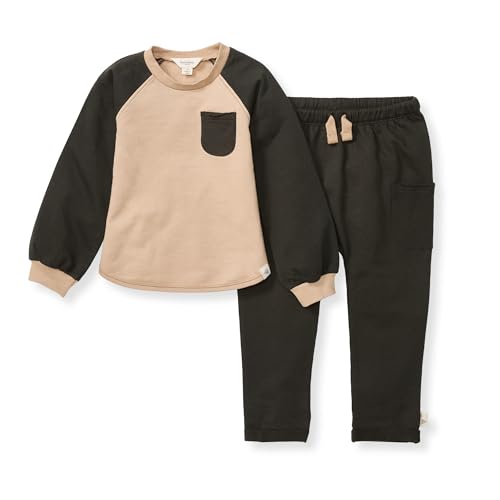 Image of Burt's Bees Baby Boys Shirt and Pant Set, Long Sleeve Top & Bottom Outfit Bundle, 100% Organic Cotton