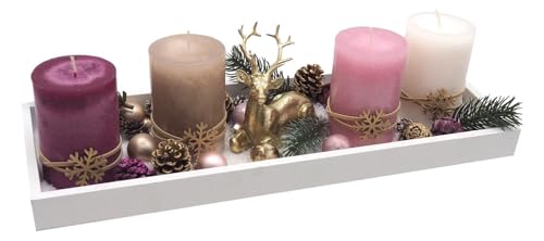ZauberDeko Adventsgesteck Weihnachten Weihnachtsdeko Tablett Hirsch Gold...