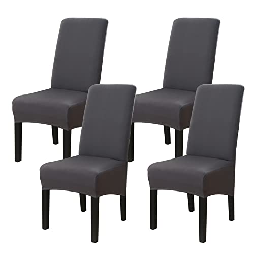 Jaotto Stuhlhussen 4er Set Stretch, XL Stuhlhussen Abwaschbar Waschbarer Elastische, Stretch Stuhlschoner Große Stuhlbezüge für Stuhl Esszimmer Büro Esszimmer Hotel Bankett(Dunkelgrau,Set of 4) Cover