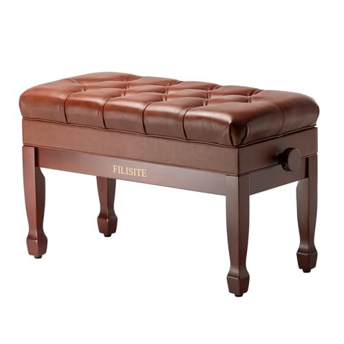 FILISITE Genuine Leather Duet Piano Bench with Storage,Adjustable Heavy Duty Wooden Double Keyboard...