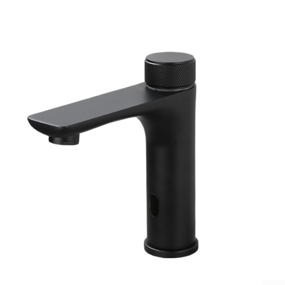 Grifo de cocina sin contacto de acero inoxidable 304 con sensor de temperatura ajustable, ahorro automático de agua por infrarrojos para lavabo plateado, 170 mm (negro)