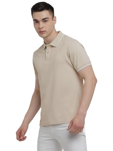 Image of Deniklo Men's Super Soft Half Sleeve T-Shirt | Regular Fit Solid Polo T Shirt for Men | Cotton Rich with Button Down Closure Type for Men |Rib Collar Polo T Shirt | Branded Polo T-Shirt for Men's