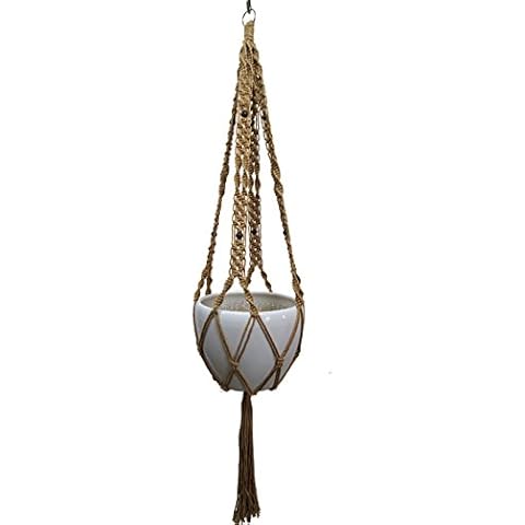 Hanpo Hemp Rope Macrame Plant Hanger Hanging Planter 4 Legs 59 Inch for 12-13 inch Plant Pot, Without Pot and Plant (Light Brown-Hemp) Cover