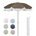 Tempera 7ft Outdoor Patio Umbrella with Carry Bag,Beach Umbrella with Fringe|Vintage Tassel Umbrella with Prime Steel Pole and Ribs Push Button Tilt,Ideal for Garden Lawn Poolside,UPF50+,Khaki