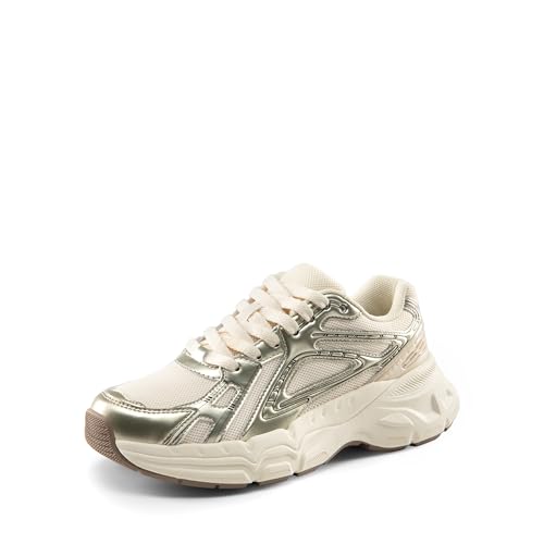 DREAM PAIRS Women's Platform Chunky Liv Fashion Sneakers Walking Lace-Up Comfortable Y2K-Style Sneakers Workout Sport Work Casual Tennis Shoes 8.5 Champagne