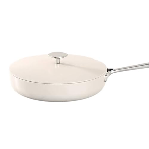 Image of Equal Parts Ceramic Non-Stick Fry pan with lid 10 inch inches MYUNICASA (Off White)