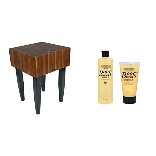 John Boos Pca2 24x18x10 Walnut Butcher Block w/Black Legs & Block MYSCRM Essential Mystery Oil and Board Cream Care and Maintenance Set, 5 Ounce Tube Board Cream
