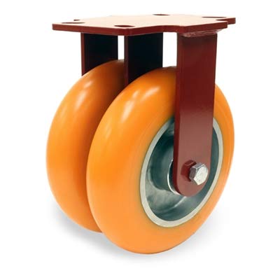 Hamilton Heavy Service Dual-Wheel Rigid Caster Part# R-HS2-82EMB 8" x 2" Ergo-Tech Polyurethane (87A) on Cast Iron Wheels with 1/2" Sealed Precision Ball Bearings - 2,100 lbs Capacity - USA Made