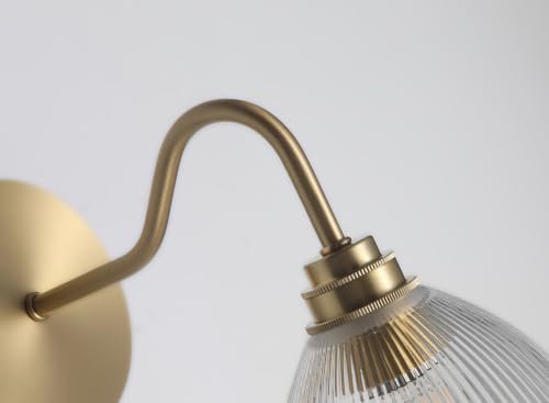 Image of Brass Gold Wall Sconce Ribbed Glass Wall Lights for Kitchen, Livingroom, Bathroom (Bulb Included)