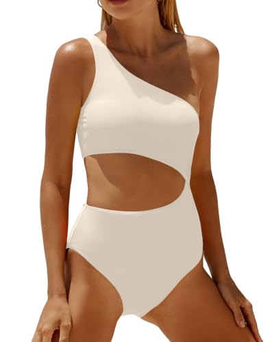 Image of Women's One Piece Swimsuit- One Shoulder Cutout Tummy Control Bathing Suit