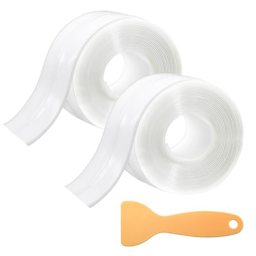2 Rollos Cinta Baño Selladora de PVC transparente Cinta Selladora Impermeable Autoadhesivas para juntas,para cocina,baño,inodoro,esquinas,espacios entre azulejos y alrededor de lavabos(3,8cmx3,2m)
