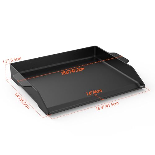 Onlyfire Universal Cast Iron Griddle for Gas Grills and Range Oven, Non-stick BBQ Flat Top Griddle with Handles for Outdoor Cooking, Tailgating, 18.6\" × 14\"
